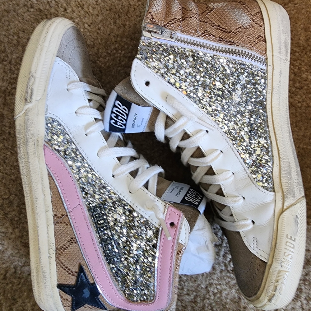 Golden Goose Women's Sneakers - Silver, Pink, and Tan